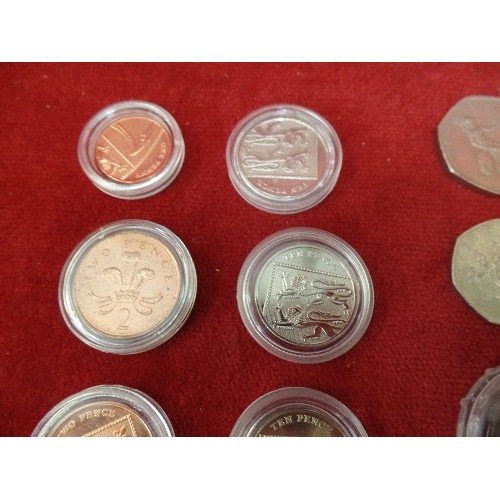 14 - BOX OF ENGLISH COINAGE SOME IN MINT CONDITION AND ENCAPSULED AND 1917 1/4 RUPEE INDIA