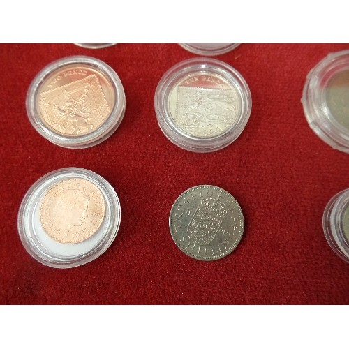 14 - BOX OF ENGLISH COINAGE SOME IN MINT CONDITION AND ENCAPSULED AND 1917 1/4 RUPEE INDIA