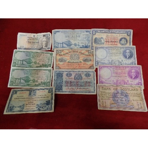 16 - QUANTITY OF VINTAGE SCOTTISH NOTES - £5 ,AND POUND NOTES FROM 1953, 1954, 62 ETC £14 IN TOTAL