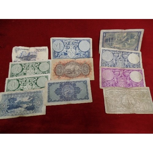 16 - QUANTITY OF VINTAGE SCOTTISH NOTES - £5 ,AND POUND NOTES FROM 1953, 1954, 62 ETC £14 IN TOTAL