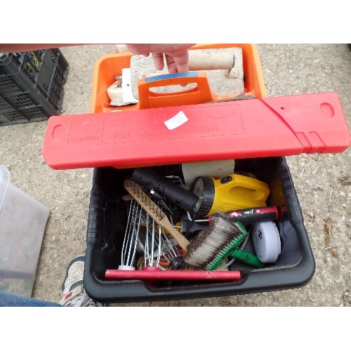 591 - BOX OF TOOLS - WARNING TRIANGLE, SCREWDRIVERS, TORCH ETC