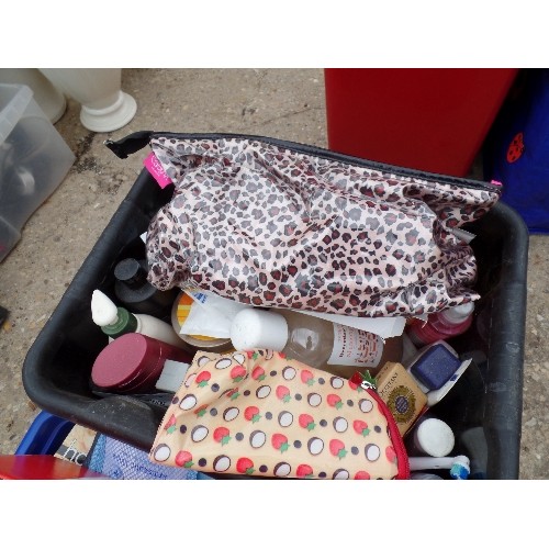 592 - BOX OF COSMETICS AND 2 BOXES OF LADIES ITEMS - PURSES, GLOVES ETC