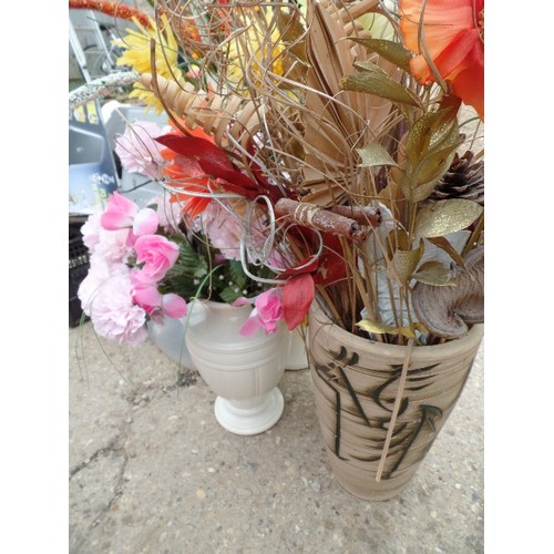 593 - 4 VASES WITH ARTIFICIAL FLOWERS