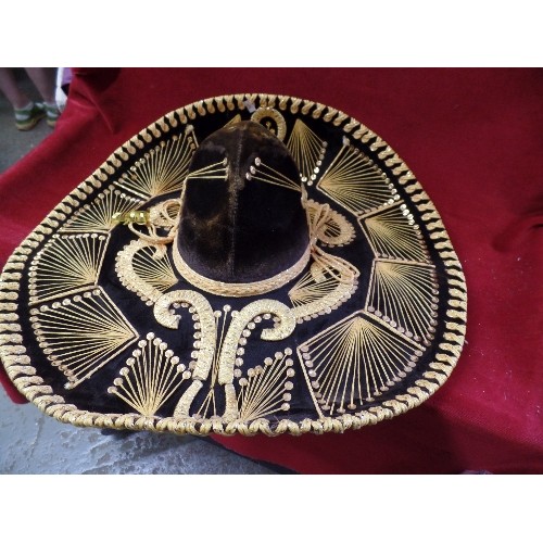 115A - ADULT BLACK AND GOLD MEXICAN SOMBERO HAT