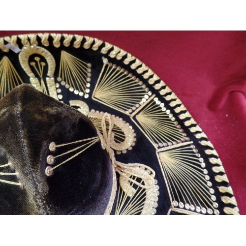 115A - ADULT BLACK AND GOLD MEXICAN SOMBERO HAT