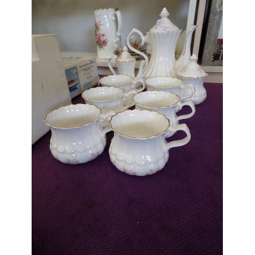 84 - FINE ENGLISH BONE CHINA. 'CHARISMA' COFFEE POT, MILK & SUGAR, 6 MUGS.