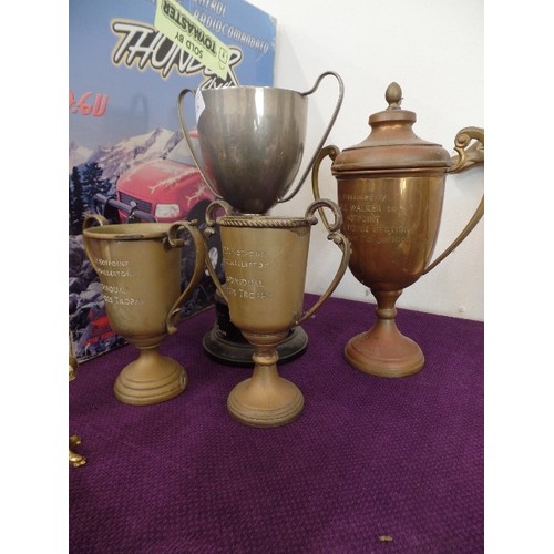 101 - 4 X VINTAGE HOTPOINT PRESENTATION CUPS, FOR TABLE TENNIS, DOMINOES DARTS ETC. IN BRASS COPPER AND PL... 