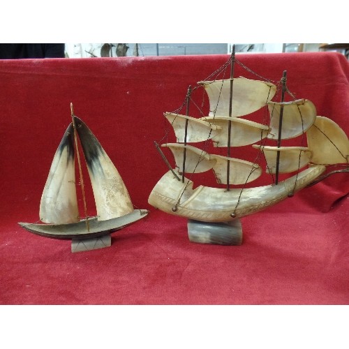 105 - 2 X VINTAGE GALLEONS, MADE FROM HORN.