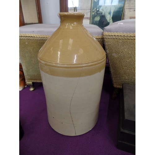 130 - LARGE STONEWARE FLAGON, NIBBLE ON RIM.