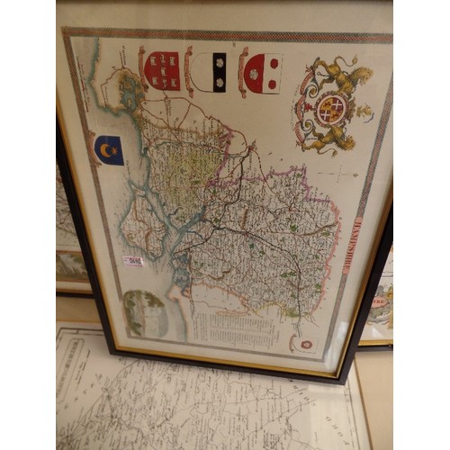 200 - 4 X FRAMED/GLAZED MAP. INC RUTLANDSHIRE, LEICESTERSHIRE, HAMPSHIRE, WARWICKSHIRE.