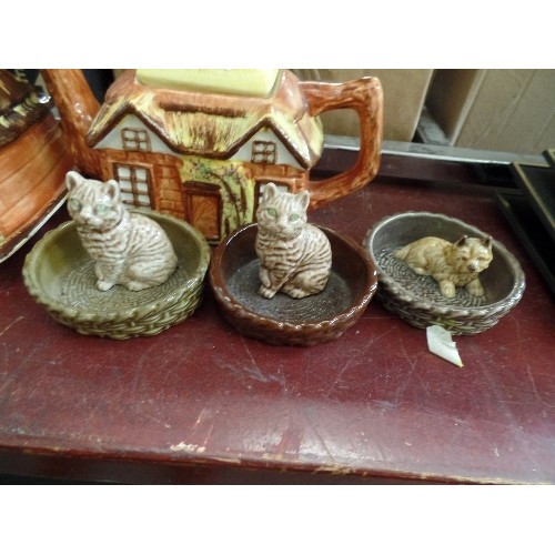 217 - PRICE KENSINGTON COTTAGEWARE TEAPOT AND BUTTER DISH. 2 X HORNSEA POTTERY WOODLAND ANIMAL LONG VASES,... 