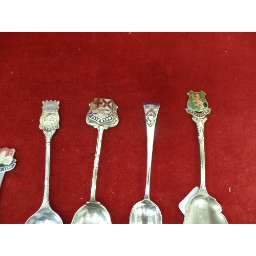 255 - COLLECTION OF 10 SOUVENIR SPOONS. INC GUERNSEY, OXFORD, STRATFORD.