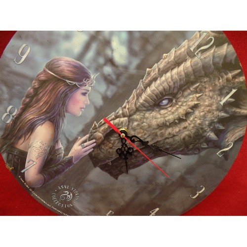 264 - ANNA STOKES COLLECTION. QUARTZ WALL CLOCK. GIRL WITH DRAGON.