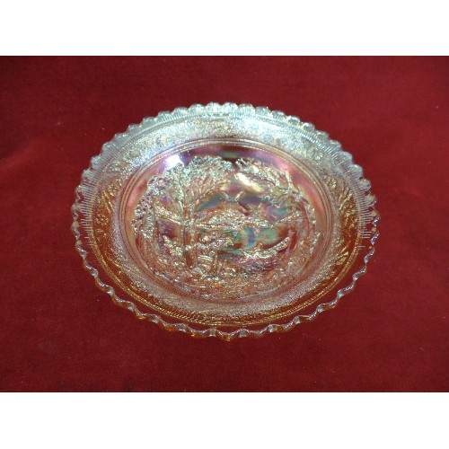 270 - 5 CARNIVALWARE DISHES. LARGE LEAD CRYSTAL ROSE BOWL, 2 SMALLER ROSE BOWLS,  GLASS PAPERWEIGHT.