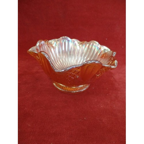 270 - 5 CARNIVALWARE DISHES. LARGE LEAD CRYSTAL ROSE BOWL, 2 SMALLER ROSE BOWLS,  GLASS PAPERWEIGHT.