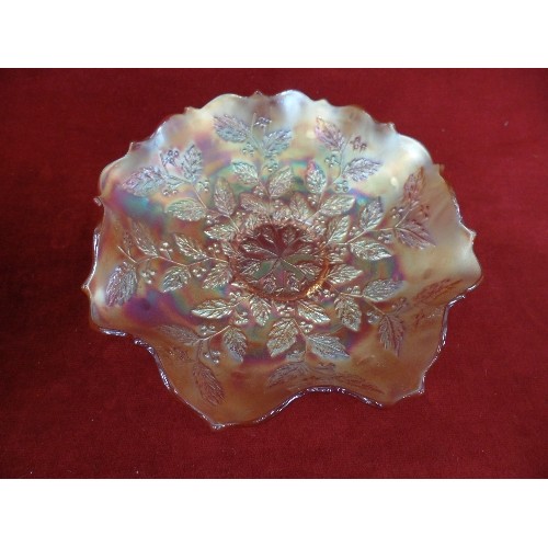 270 - 5 CARNIVALWARE DISHES. LARGE LEAD CRYSTAL ROSE BOWL, 2 SMALLER ROSE BOWLS,  GLASS PAPERWEIGHT.