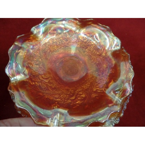 270 - 5 CARNIVALWARE DISHES. LARGE LEAD CRYSTAL ROSE BOWL, 2 SMALLER ROSE BOWLS,  GLASS PAPERWEIGHT.