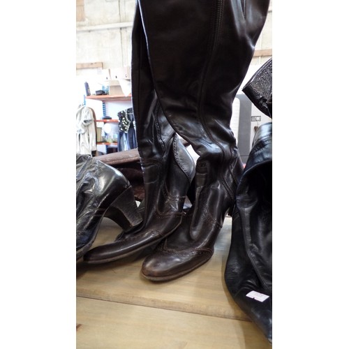 299 - 6 X PAIRS OF WOMENS GENUINE LEATHER KNEE-LENGTH BOOTS 40/41. INC DUNE, KURT GEIGER, ALDO, ANABOLLINA... 