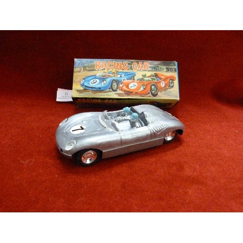 55 - VINTAGE FRICTION-DRIVE/PLASTIC TOYS, RACING CAR. ORIGINAL BOX.