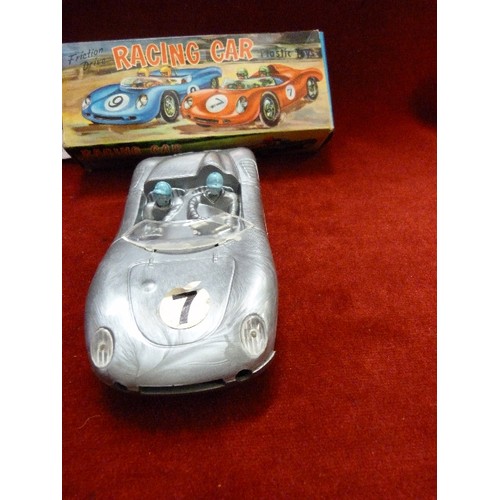 55 - VINTAGE FRICTION-DRIVE/PLASTIC TOYS, RACING CAR. ORIGINAL BOX.