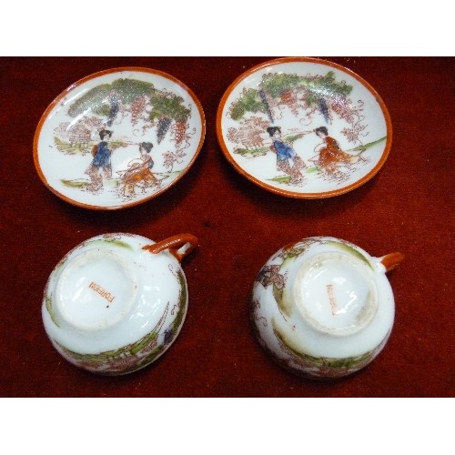 56 - VINTAGE CHILDS CHINA TEASET. LOVELY ORIENTAL DESIGN. TEAPOT IS MISSING HANDLE. IN POSSIBLY ORIGINAL ... 