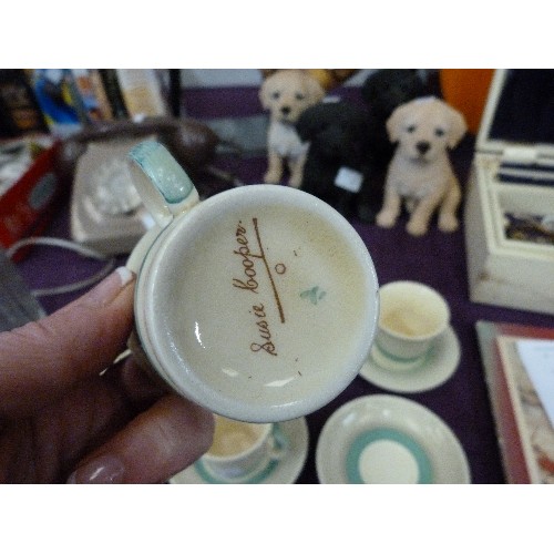 64 - SUSIE COOPER-BURSLEM TEASET. 6 X COFFEE CUPS AND SAUCERS IN MUSHROOM AND JADE.