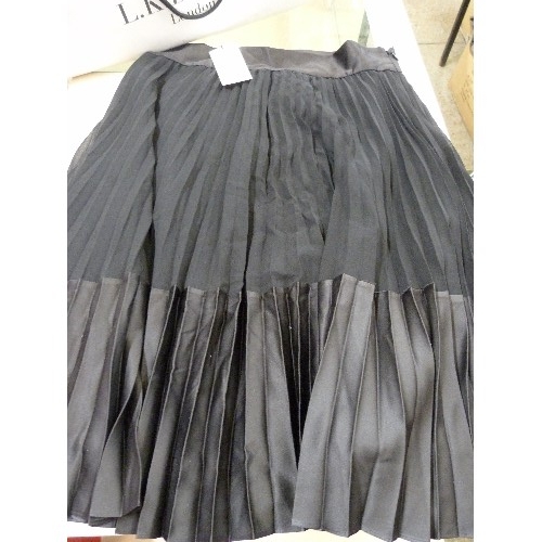 214 - LK.BENNETT NEW/WITH TAGS. BLACK CREPE EVENING SKIRT WITH SATIN BORDER/WAIST. SIZE 12, PLEATED. MID-L... 