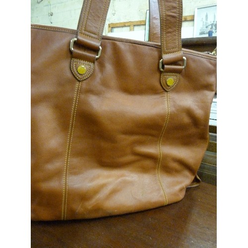 294 - MIXED BAGS X 4. INC LARGE TAN LEATHER TED BAKER BAG, CIGAR BROWN HANDBAG, DARK BROWN MAN BAG, BLACK ... 