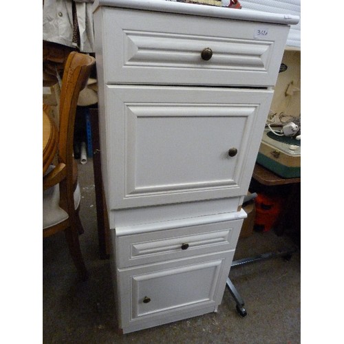 361B - PAIR OF WHITE BEDSIDE CABINETS. SMALL DULL BRASS KNOBS.