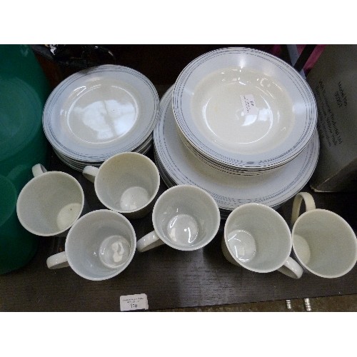 369 - CROCKERY SET. 'IMAJE' WHITE WITH PALE GREY RIM. [DISHWASH/MICRO/FREEZER SAFE.] DINNER PLATES, SIDE P... 