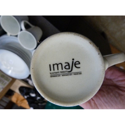 369 - CROCKERY SET. 'IMAJE' WHITE WITH PALE GREY RIM. [DISHWASH/MICRO/FREEZER SAFE.] DINNER PLATES, SIDE P... 