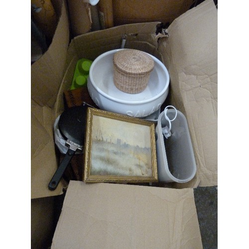 419 - 2 X LARGE BOXES FULL OF KITCHEN ITEMS. INC TOASTER, EXTRA LARGE SALAD BOWL, LIDDED WOK, STAINLESS CO... 