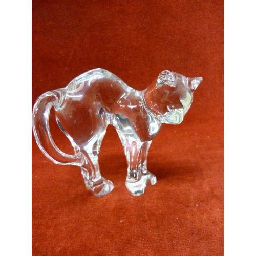 5 - BACCARAT GLASS FIGURE OF A CAT GLASS TRINKET DISH WITH CAT IN LID