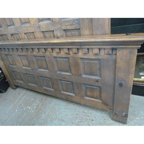 179 - STAINED PINE GOTHIC STYLE KING SIZE BED FRAME