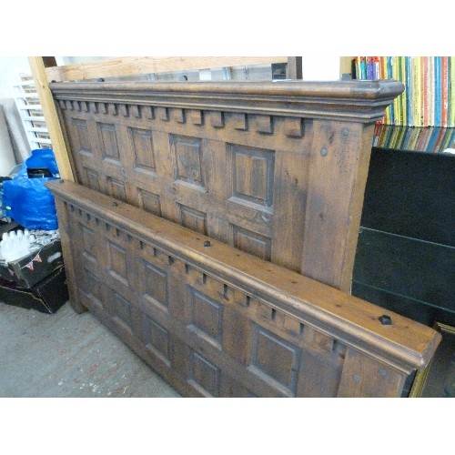 179 - STAINED PINE GOTHIC STYLE KING SIZE BED FRAME