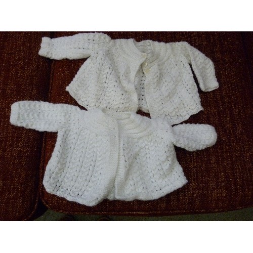 354 - WHITE HAND KNITTED BABY SHAWL, BABY CARDIGANS, MATINEE JACKETS ETC. CLEAN CONDITION & 'PERCIL WHITE'