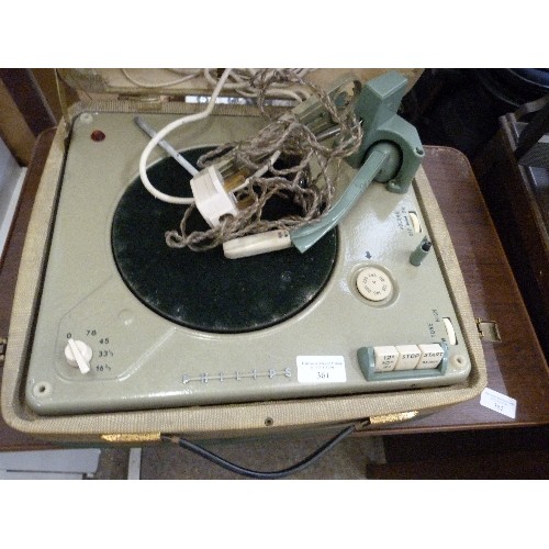 361 - VINTAGE PHILIPS AUTOSONIC DISC-JOCKEY RECORD PLAYER/TURNTABLE. IN ORIGINAL CARRY CASE. 2-TONE GREEN/... 