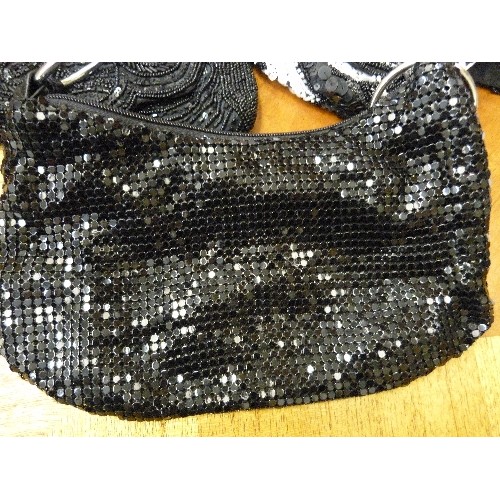 417 - 4 X BLACK SEQUINNED EVENING BAGS. BARELY USED.