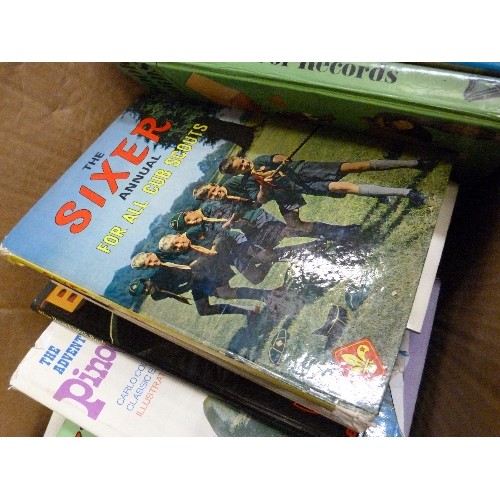 447 - BOX OF VINTAGE CHILDRENS ANNUALS - RUPERT, BLUE PETER, FOOTBALL CHAMPIONS, ETC