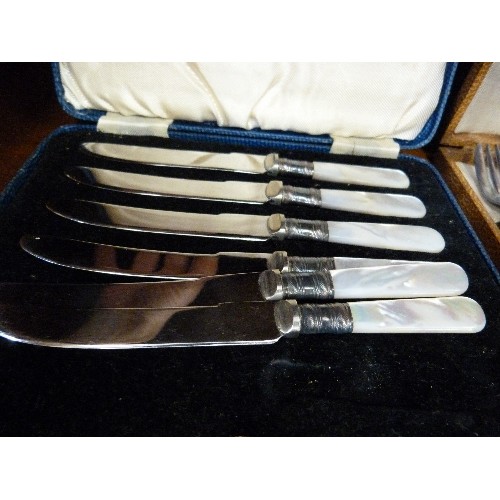 460 - CASED SET OF 6 SILVER PLATE FISH KNIFES AND FORKS. CASED SET OF 6 FRUIT KNIVES WITH MOTHER OF PEARL ... 