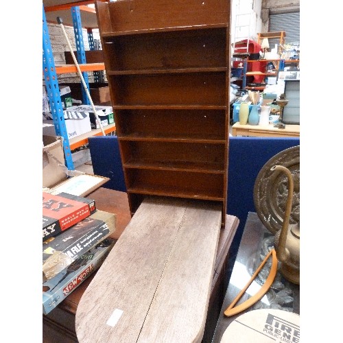 486 - WOODEN SHELVING UNIT AND PET HEAVY WOODEN GRAVESTONE