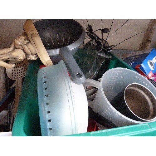 562 - 3 BOXES OF KITCHENWARES - CUTLERY, CONTAINERS, PYREX ETC