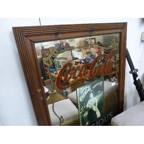 121 - LARGE COCA-COLA BRANDED WALL MIRROR.