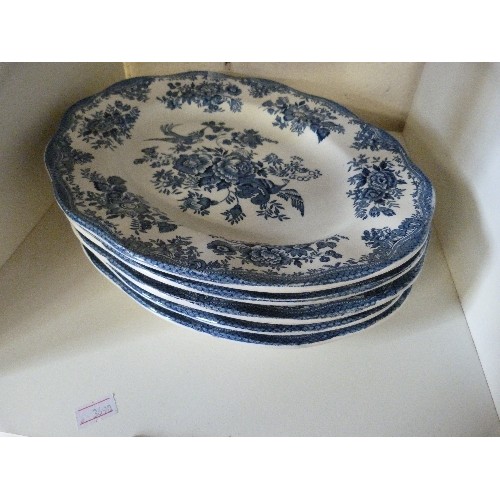 167 - SET OF 6 ENOCH WEDGWOOD AQUATIC PHESANTS BLUE AND WHITE MEAT PLATES