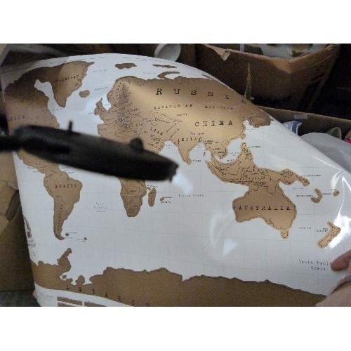 421 - LARGE WALL POSTERS  IN CARDBOARD TUBES. INC WHITE & GOLD WORLD MAP, MOUNTAINS OF SCOTLAND, SNOWDONIA... 