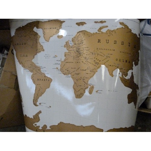 421 - LARGE WALL POSTERS  IN CARDBOARD TUBES. INC WHITE & GOLD WORLD MAP, MOUNTAINS OF SCOTLAND, SNOWDONIA... 