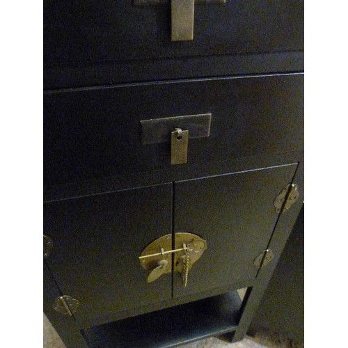 430 - ORIENTAL BLACK LACQUERED STYLE 3 DRAWER WITH CUPBOARD UNDER CABINET