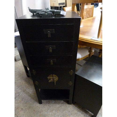 430 - ORIENTAL BLACK LACQUERED STYLE 3 DRAWER WITH CUPBOARD UNDER CABINET