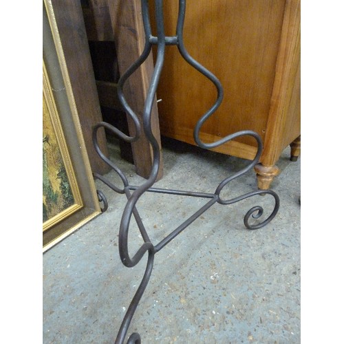 432 - BEAUTIFUL CAST IRON AND GLASS TOPPED GARDEN TABLE IN THE STYLE OF FRENCH 1950'S