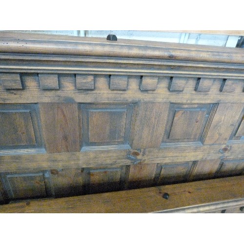 435 - STAINED PINE GOTHIC STYLE KING SIZE BED FRAME